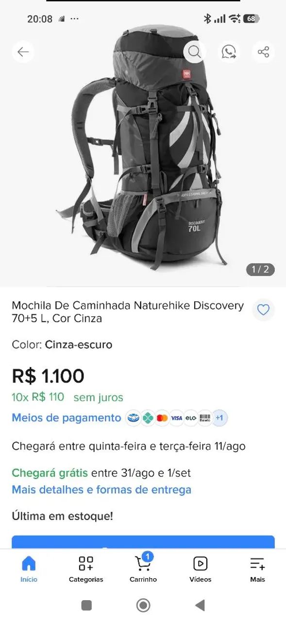 Mochila Naturehike Discovery de 70+5 L, cor preta e cinza.  - Foto 6