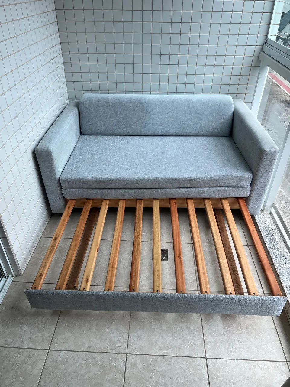 Sofá-cama Casal, 2 Lugares, Linho Cinza Liso - Foto 3