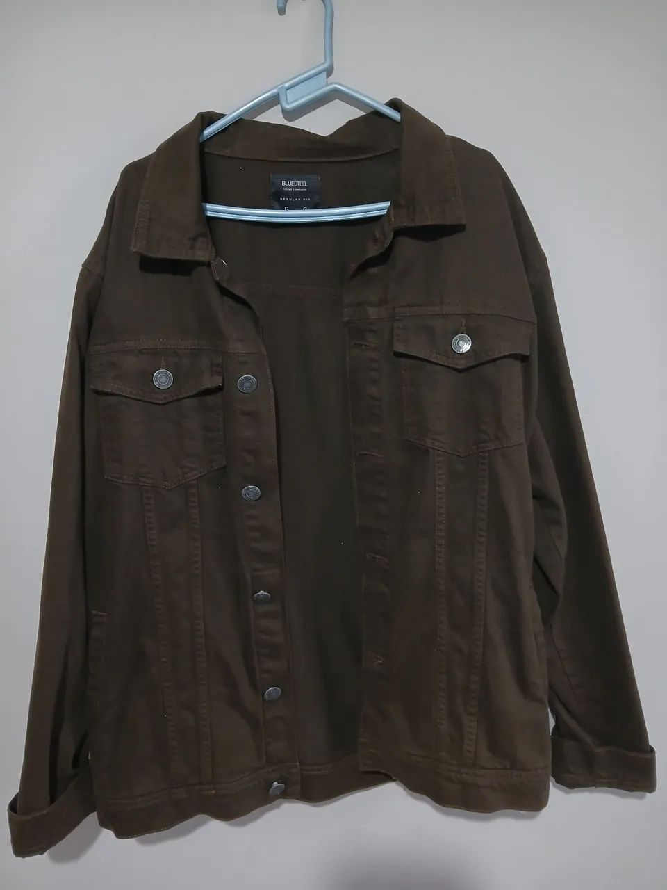 Jaqueta masculina de sarja (estilo trucker) marrom bluesteel