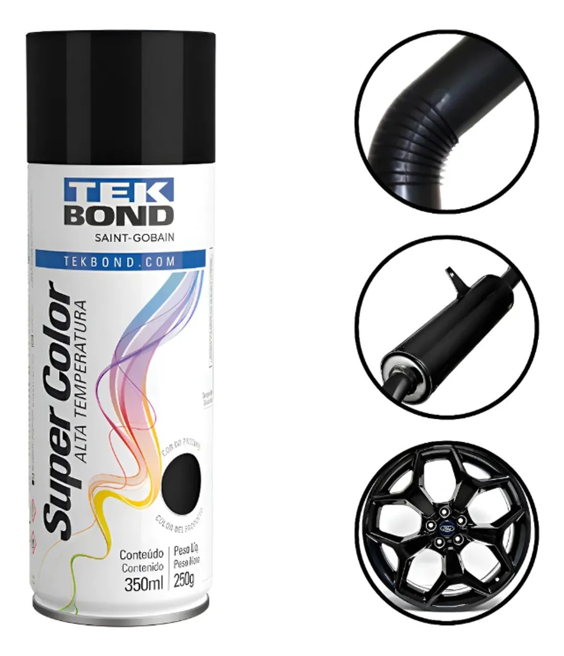 Tinta Spray 350ml Alta Temperatura Preto Brilhante Tekbond