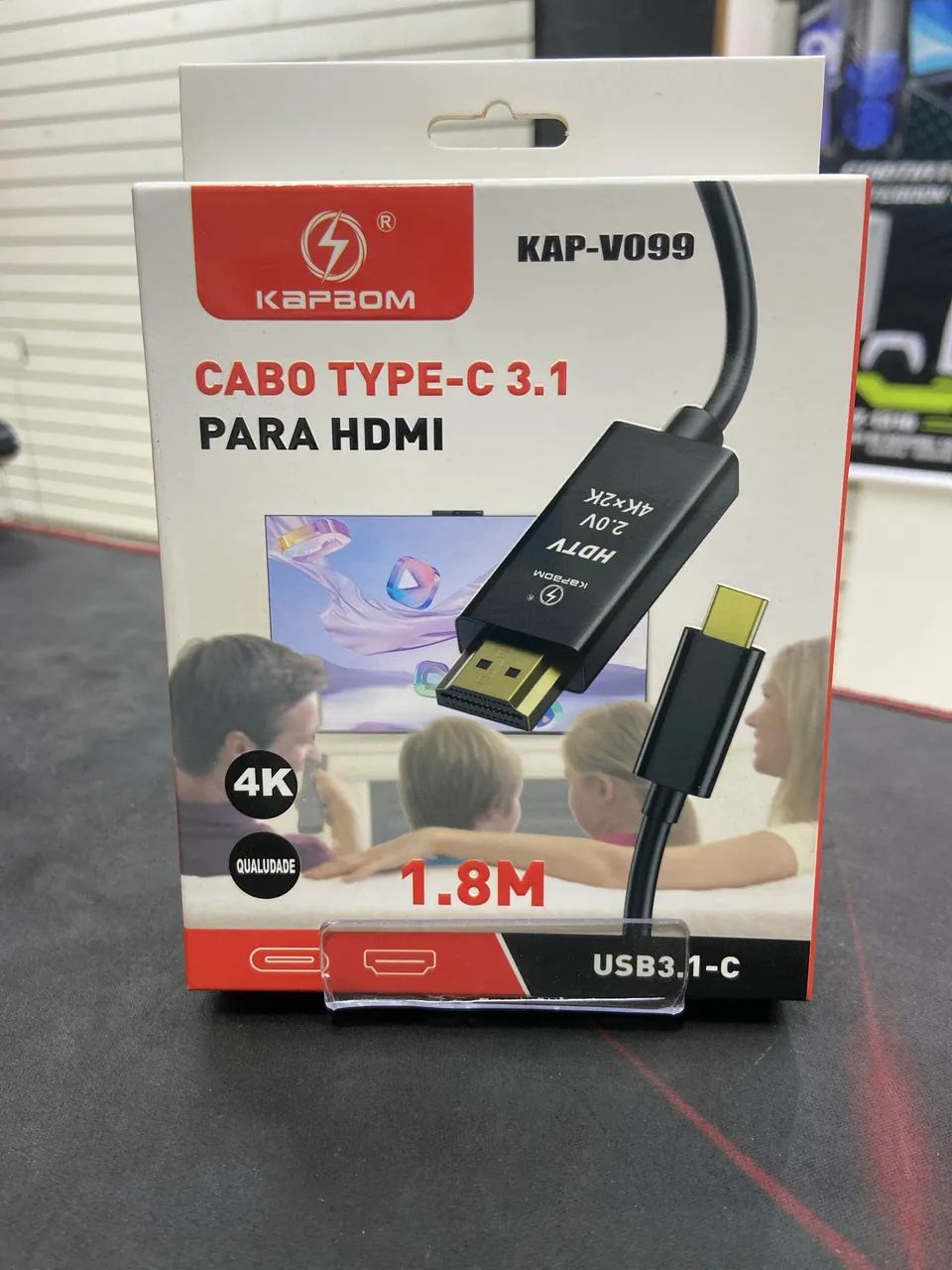 Cabo Tipo C para HDMI de 1.8 metros, qualidade 4K 