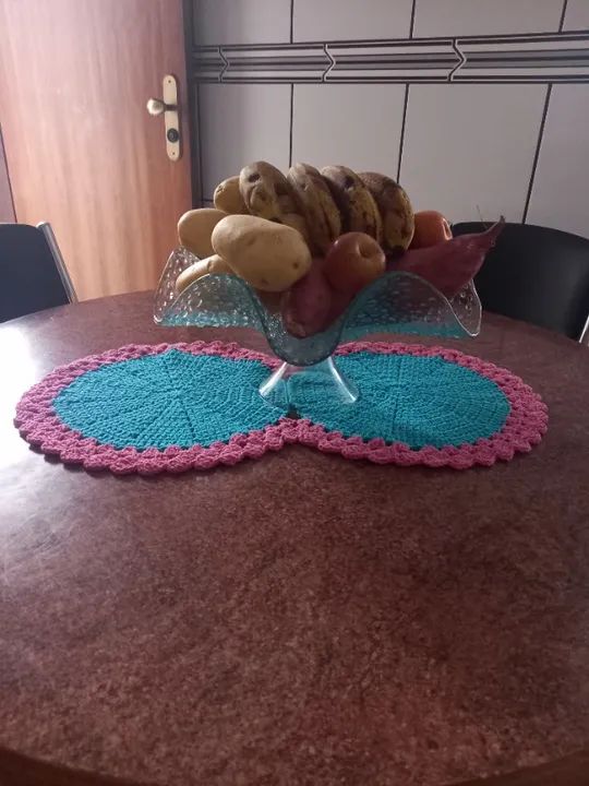 Kit crochê 2 peças - azul/rosa -  1pç 35cm larg. x 92cm comp. + 1pç 35cm larg. x 55cm comp - Foto 3