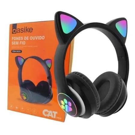 Fone Bluetooth modelo gatinho c led