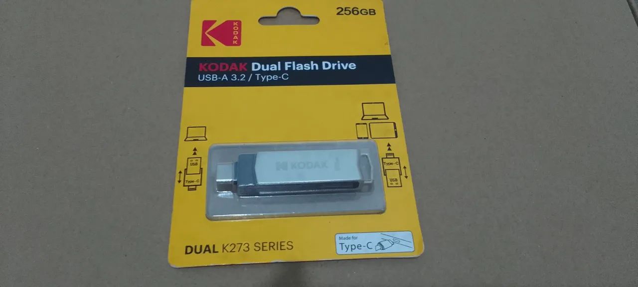 Pendrive Kodak 256gb USB-C e USB-A 