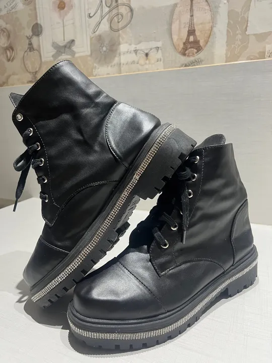 Bota Coturno preto couro sintético - tamanho 38