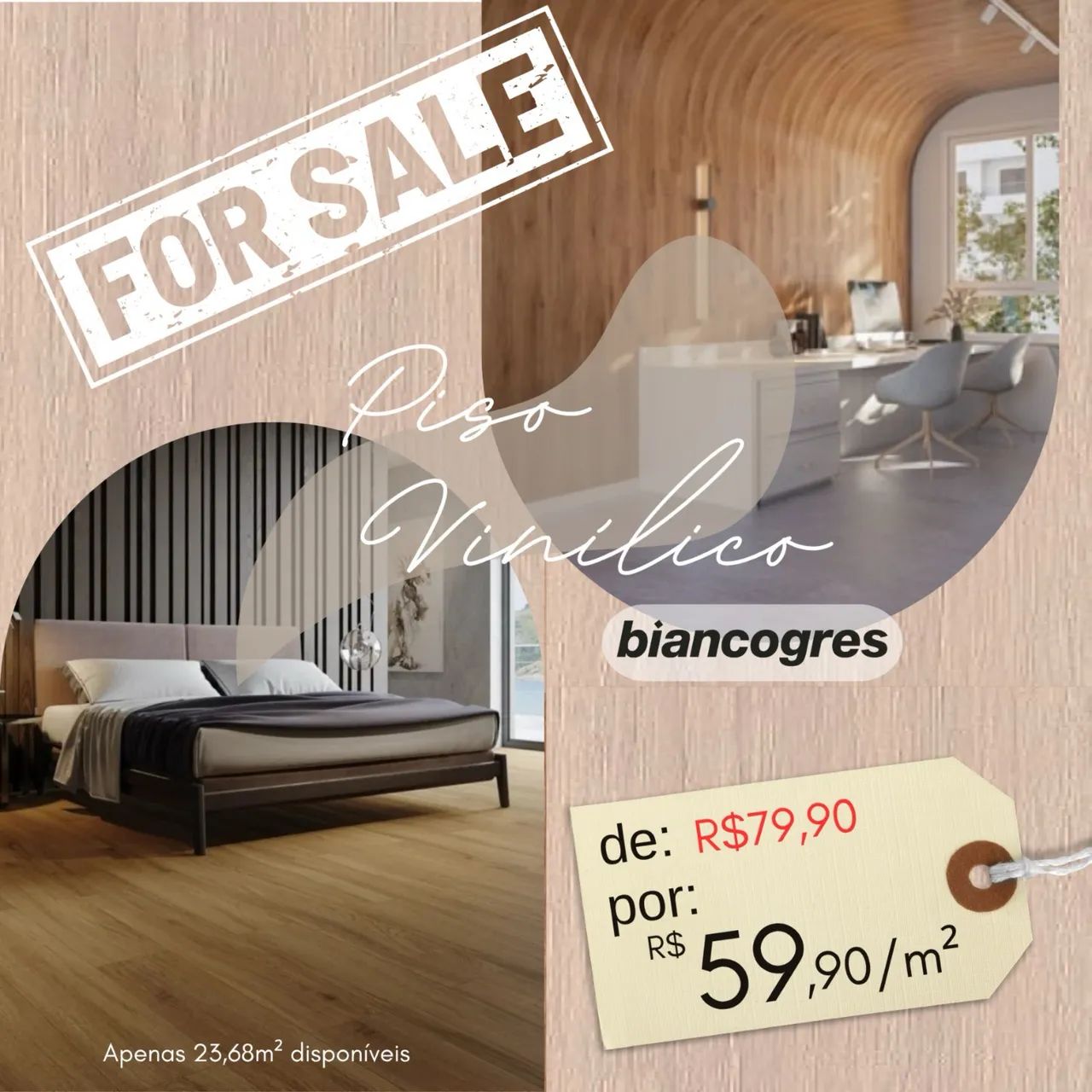 Piso Vinílico Biancogres Vita Ferrara - 23m² + Cola Quartzolit