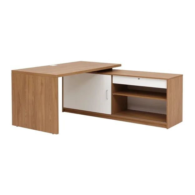 Conjunto de mesa com porta de correr, balcão, gaveta de arquivo e móvel pequeno