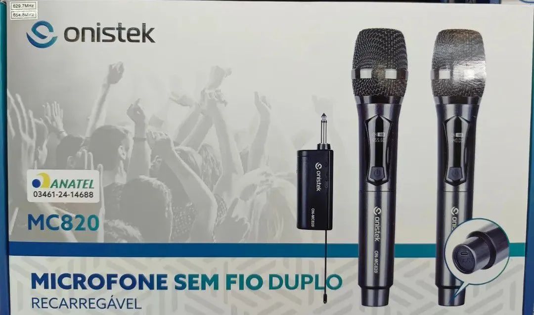 Microfone Sem Fio Duplo Recarregável Onistek MC820 - Microfones e