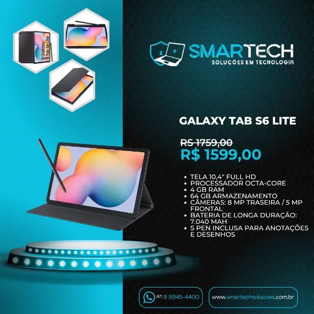 Tablet 10.4 - processador octa core, 4gb ram, 64gb armazenamento com S Pen touch - zerado