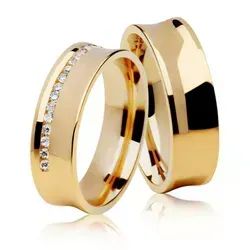 Par De Aliança Casamento De Ouro 18k Ariel Côncava Carrê De 5,0 mm Com Diamante