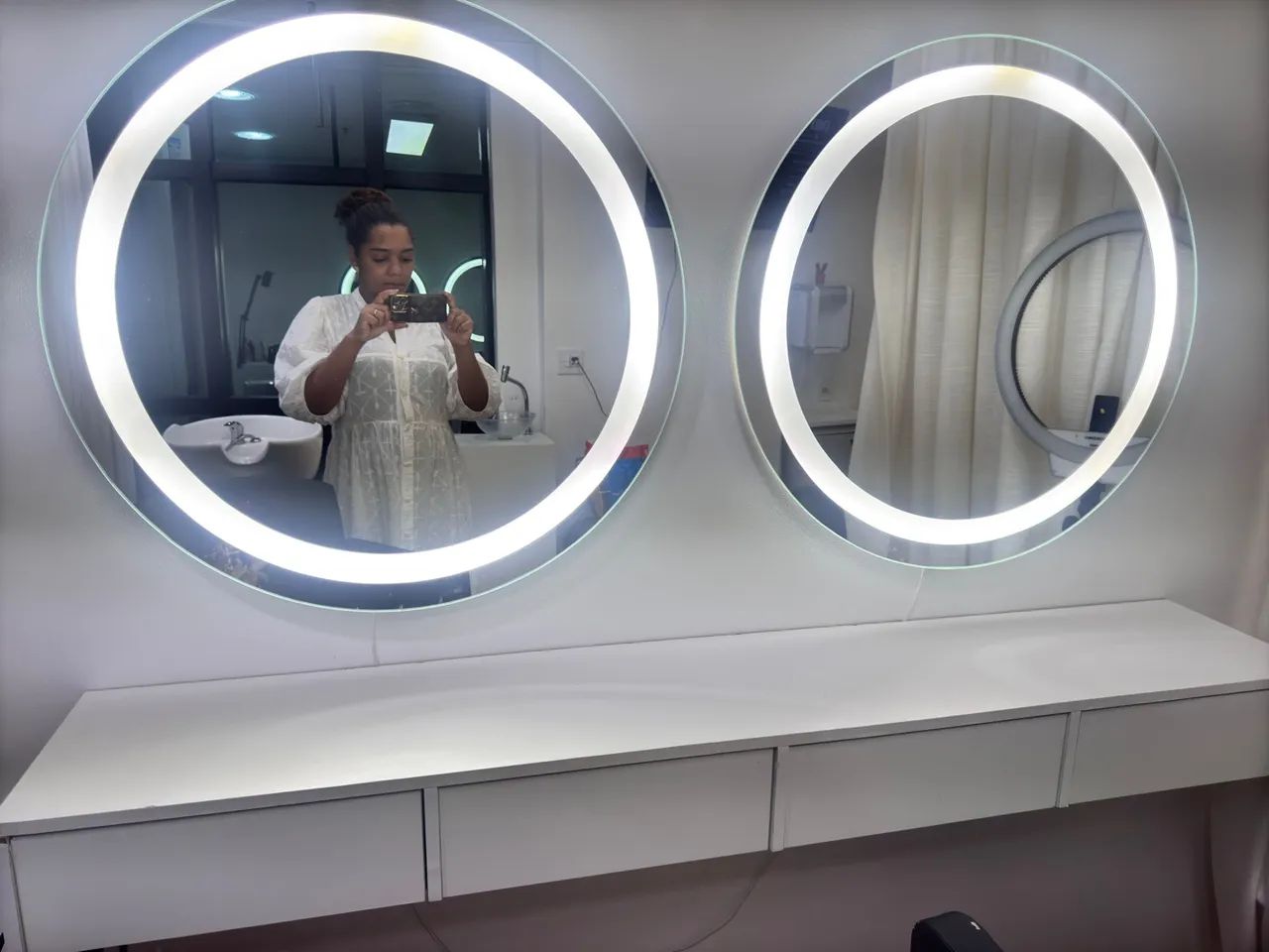 Espelho profissional de led para salão de beleza, bancada branca  - Foto 2