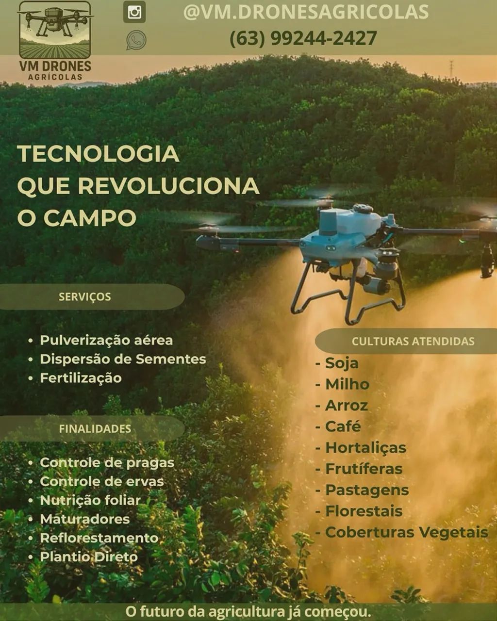 Servico de Pulverização com Drone Agrícola . Semeadura e Agricultura de Precisão