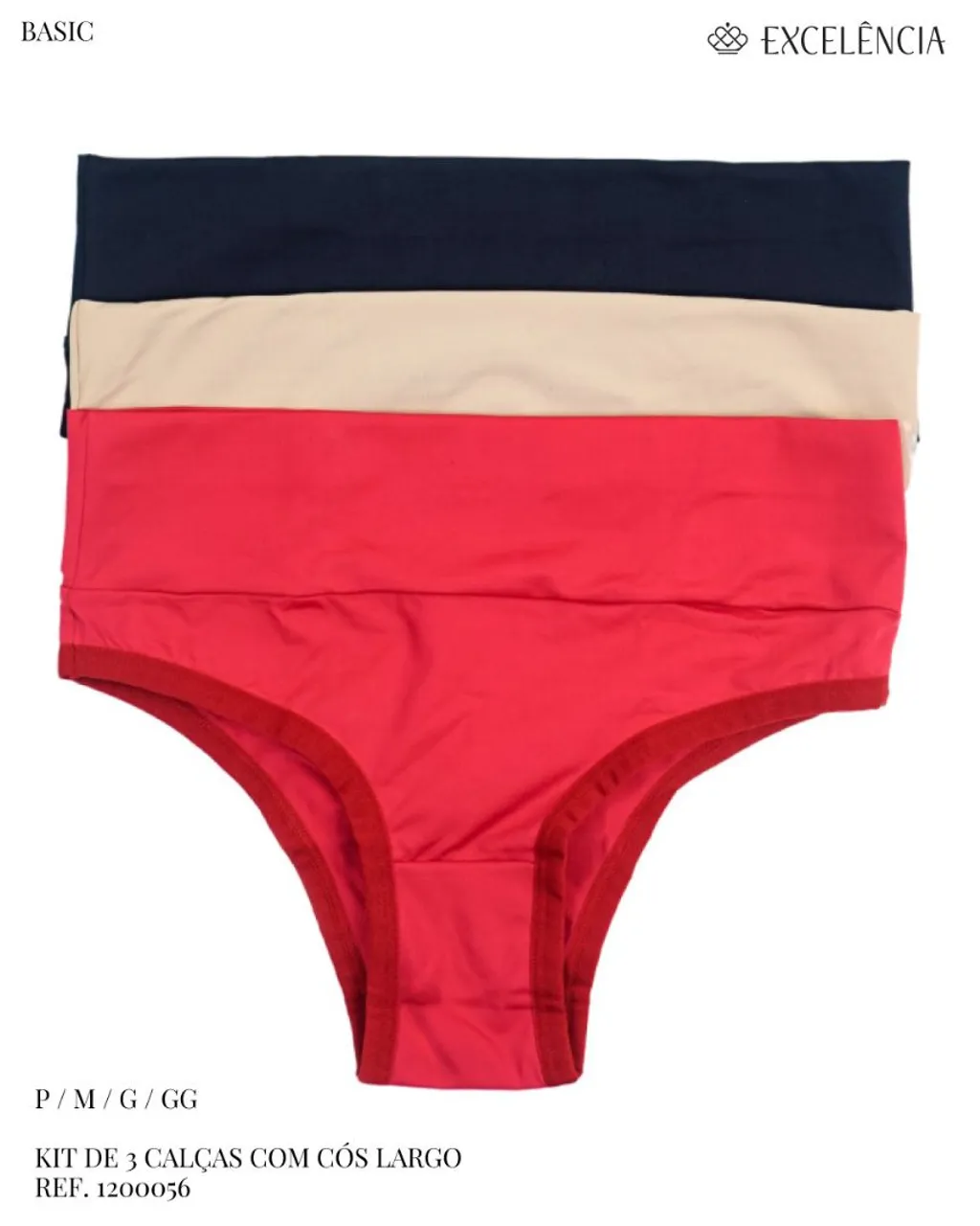 Kit com 3 Calcinhas com Cós Largo - Conforto e Estilo Excelência lingerie 