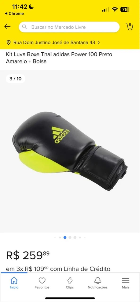 Luvas de Boxe Thai adidas Power 100 - Preto e Amarelo