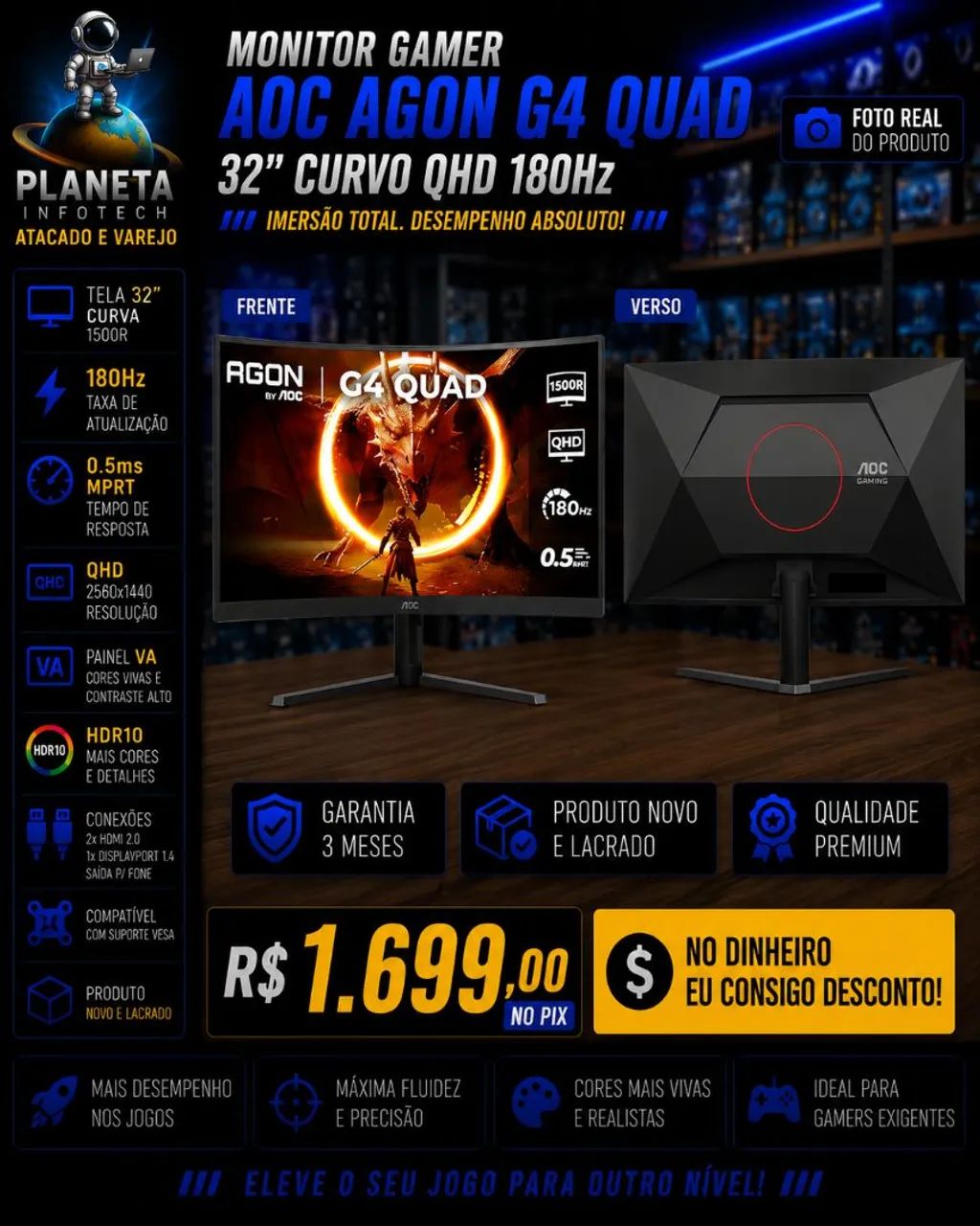 Monitor AOC 32 polegadas 180Hz curvo ( Produto novo )