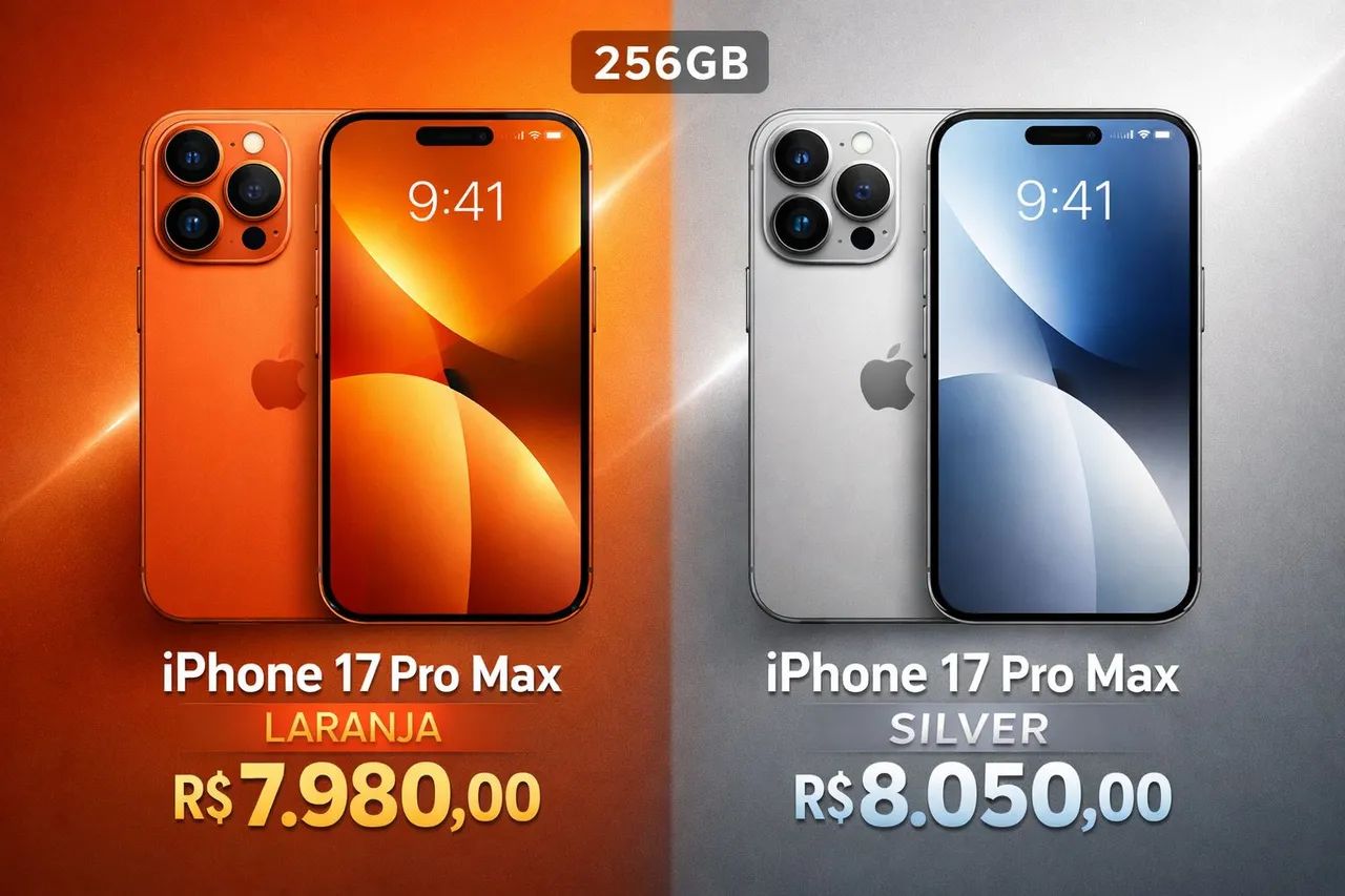 iPhone 17 pro Max 256 e-sim Laranja e Silver - Celulares e