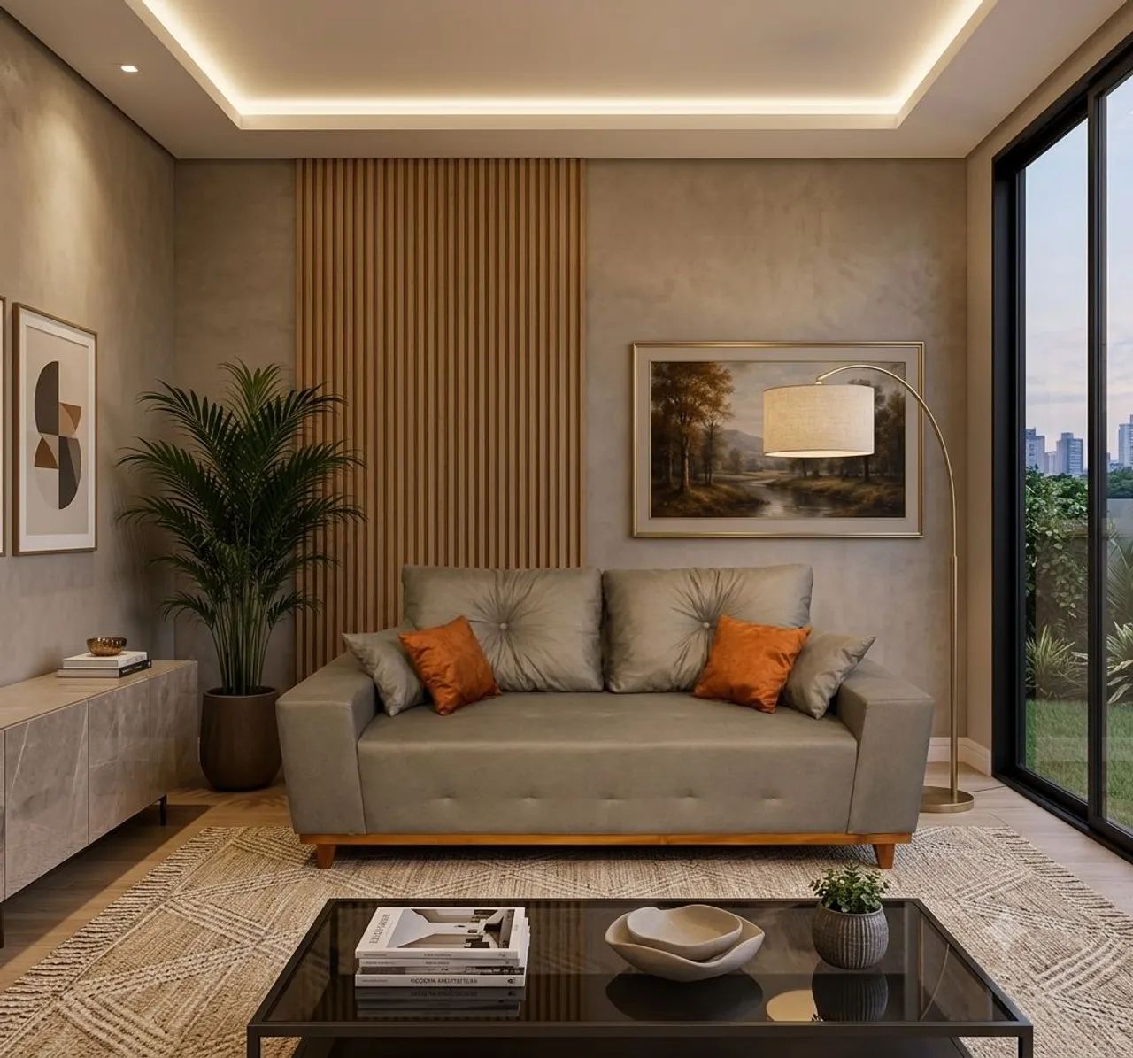 Sofá retrô quadrado 3 lugares com 4 almofadas decorativas grátis 