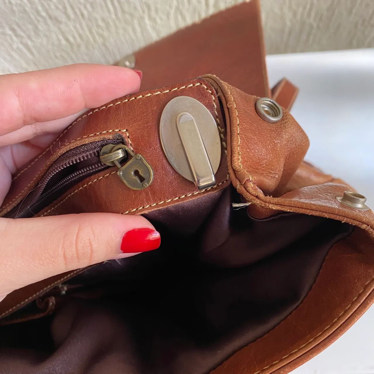 Mochila de couro legítimo vintage  - Foto 4