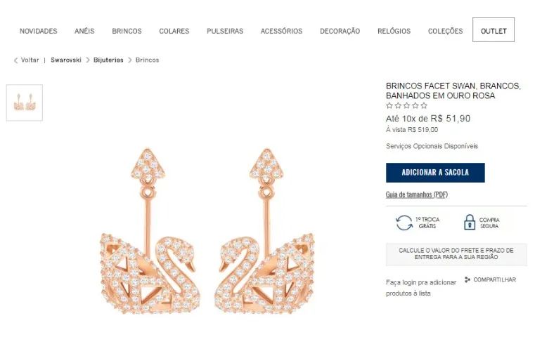 Brinco Cisne com cristais Swarovski - Foto 5