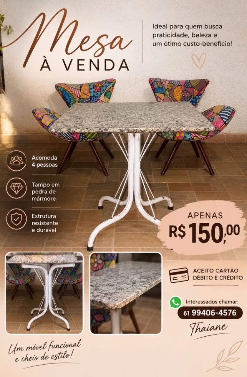 Mesa de mármore para 4 lugares 