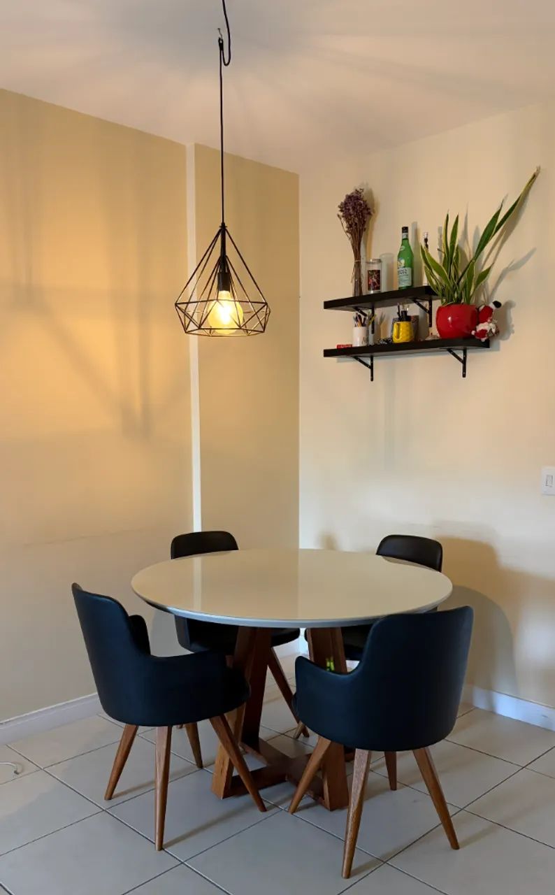 Mesa de Jantar Redonda de Vidro e Madeira