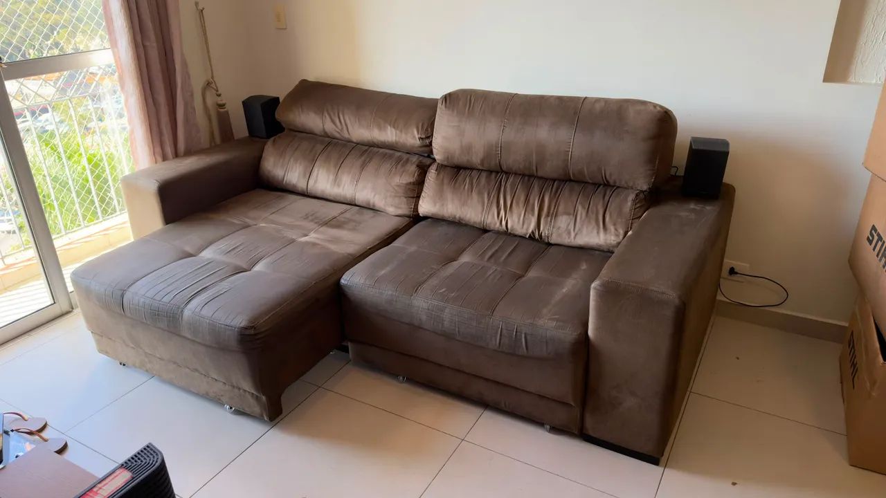 Sofá retrátil Marrom 4 lugares - Foto 5