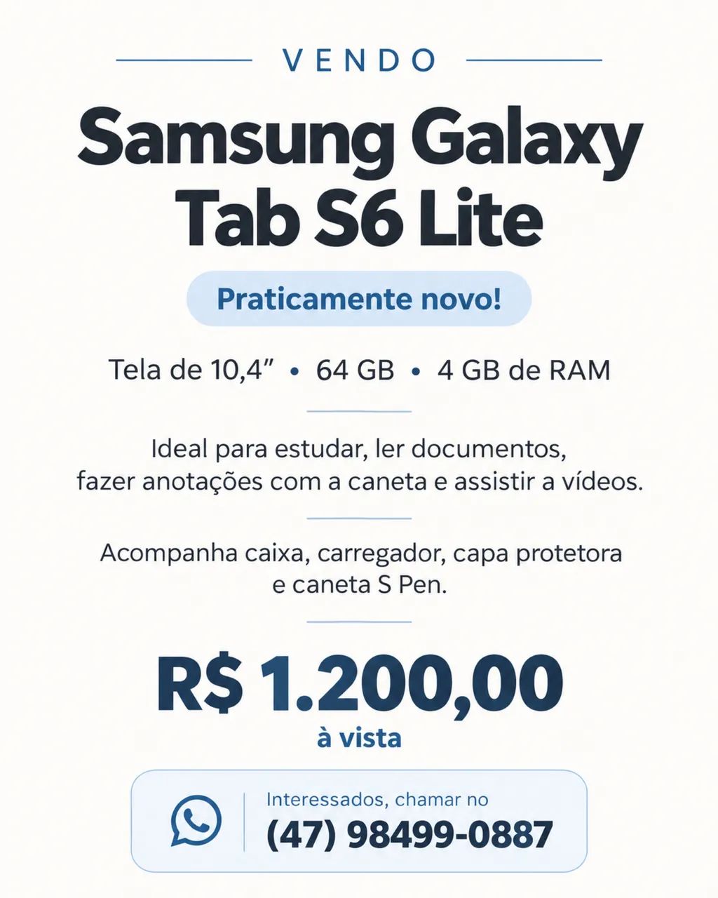 VENDO SAMSUNG GALAXY TAB S6 LITE