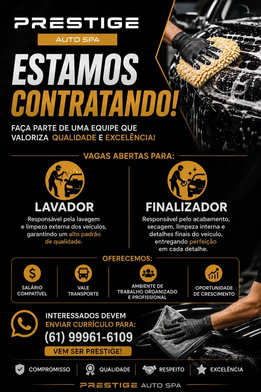 VAGA PARA LAVADOR E FINALIZADOR - LAVA JATO