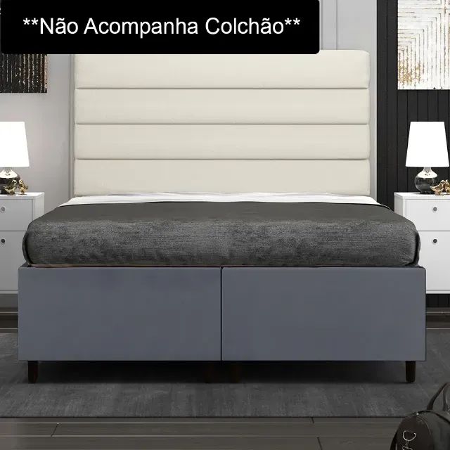  Cama Base Box Casal Cinza Medieval