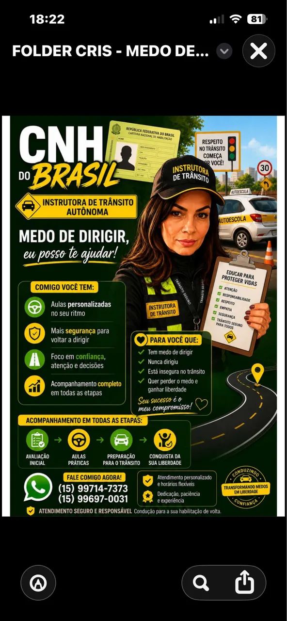 Instrutora de trânsito autônoma credenciada pelo DETRAN 