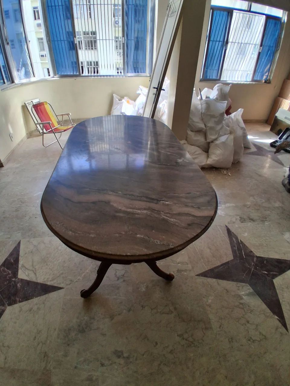 MESA JANTAR MADEIRA E MARMORE ESPETACULAR 