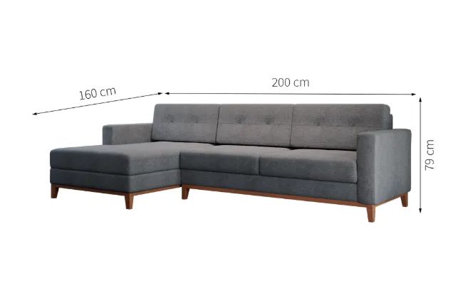 Sofá 3 Lugares Living com Chaise Esquerdo Pés e Base em Madeira Linho Cotton Cinza - Foto 2