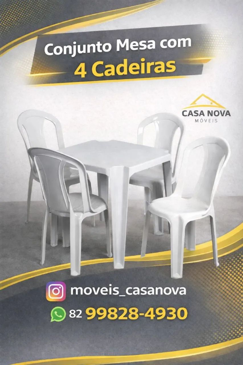 Conjunto Mesa com 4 Cadeiras Plástico