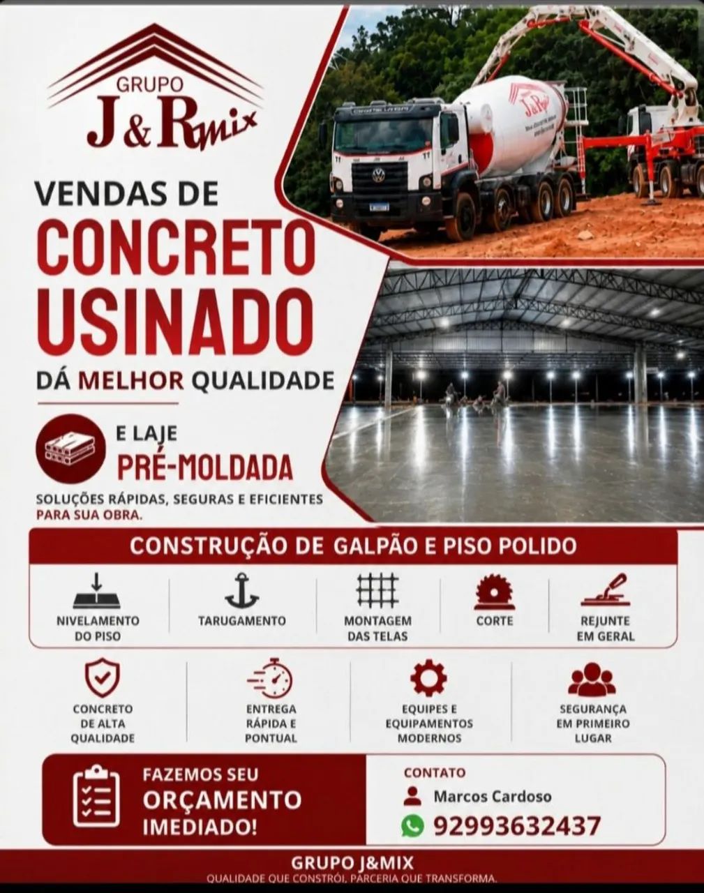 vendas de concreto usinado e laje pré-moldada em geral