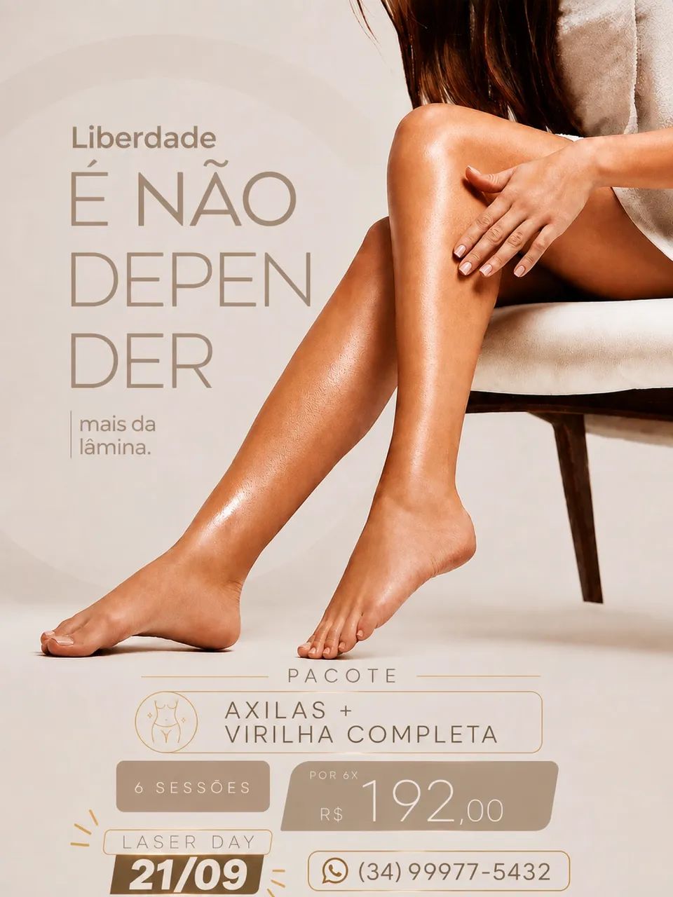 Depilação a laser R$ 192,00 (VALOR REFERENTE A CADA SESSÃO)