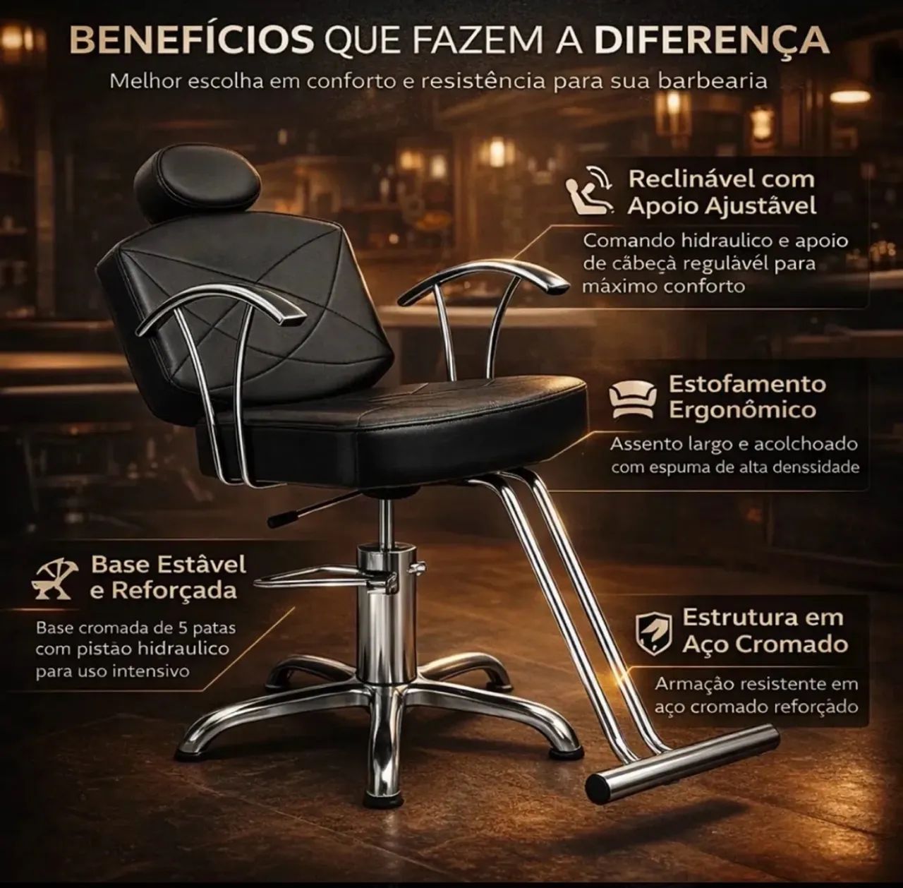 Cadeira de barbeiro profissional  - Foto 3