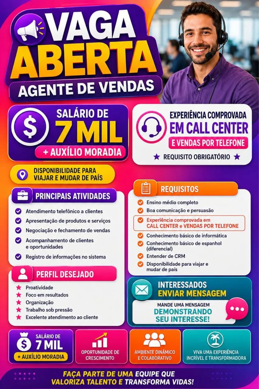 Agente de vendas - R$ 7 mil 