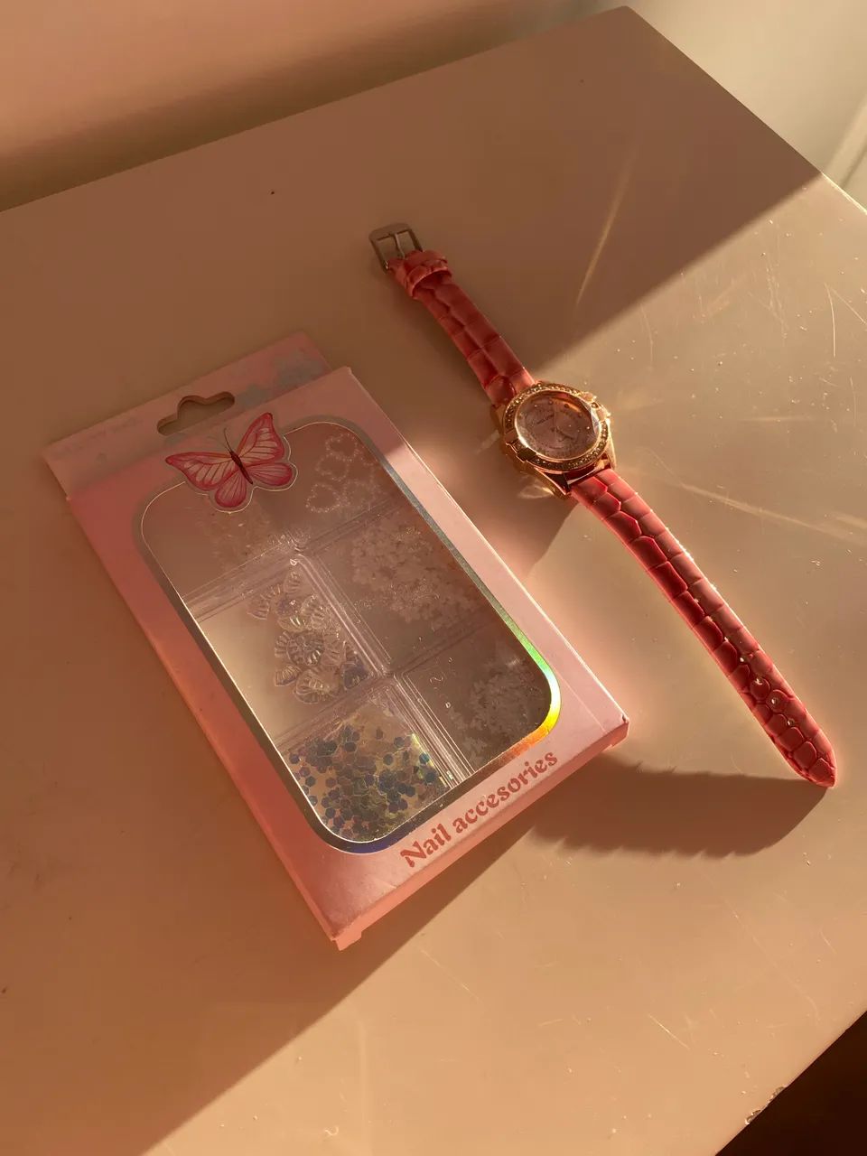 Kit decoração de unha + Relógio Rosa