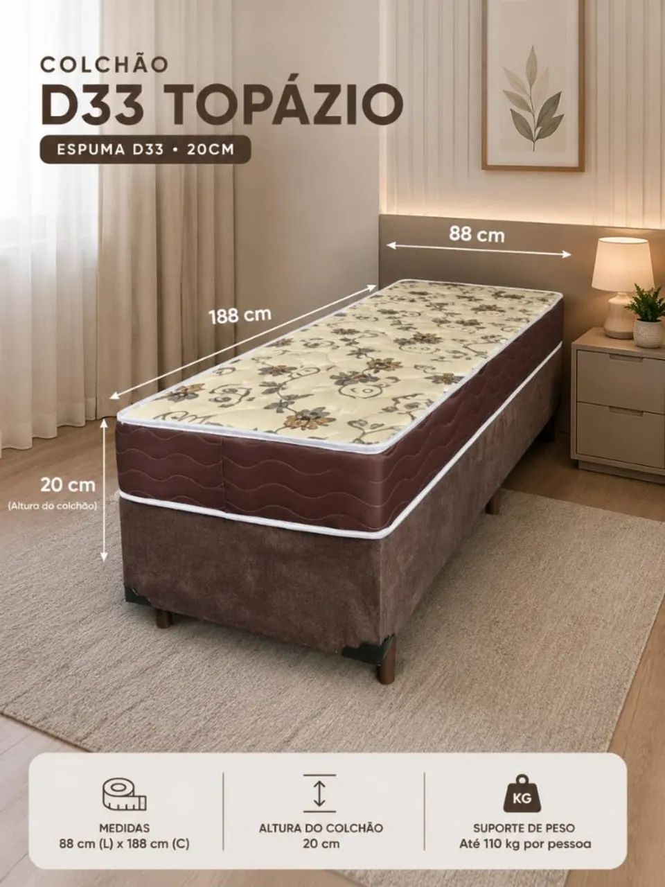 Cama solteiro base+colchão d33 