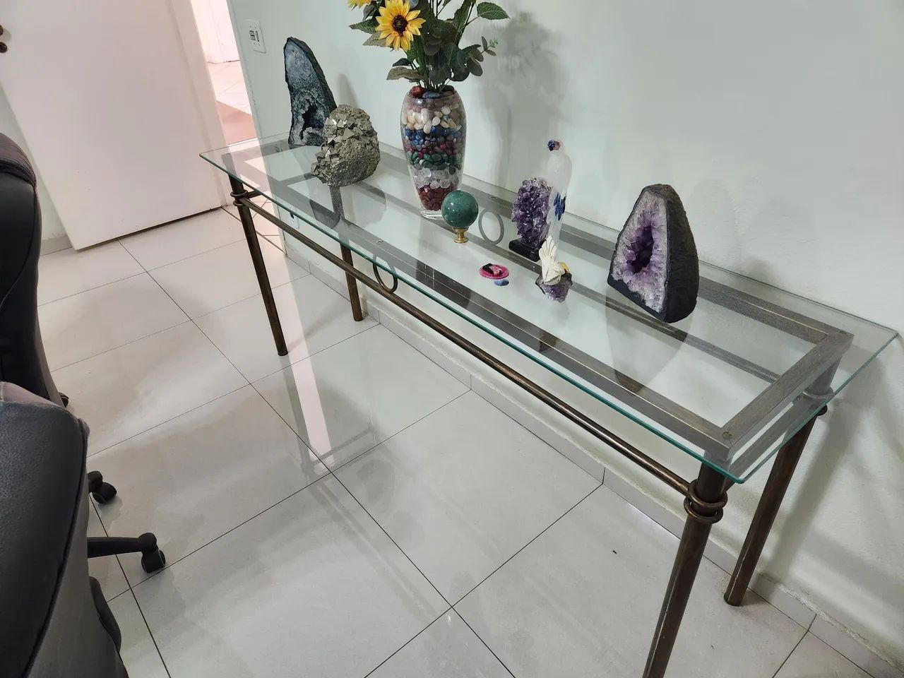 Mesa de reunião em vidro com base em travertino + aparador - Foto 5