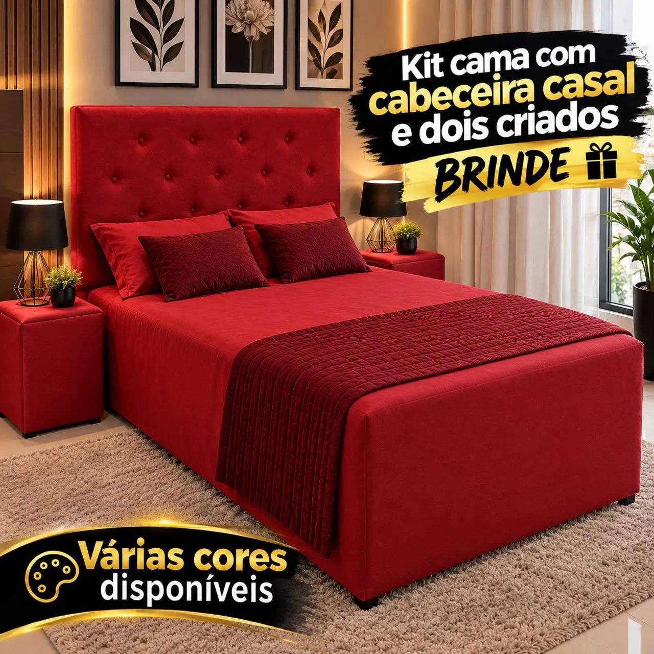 CAMA Box ACOLCHOADA + CABECEIRA + Criados Puff - Foto 2