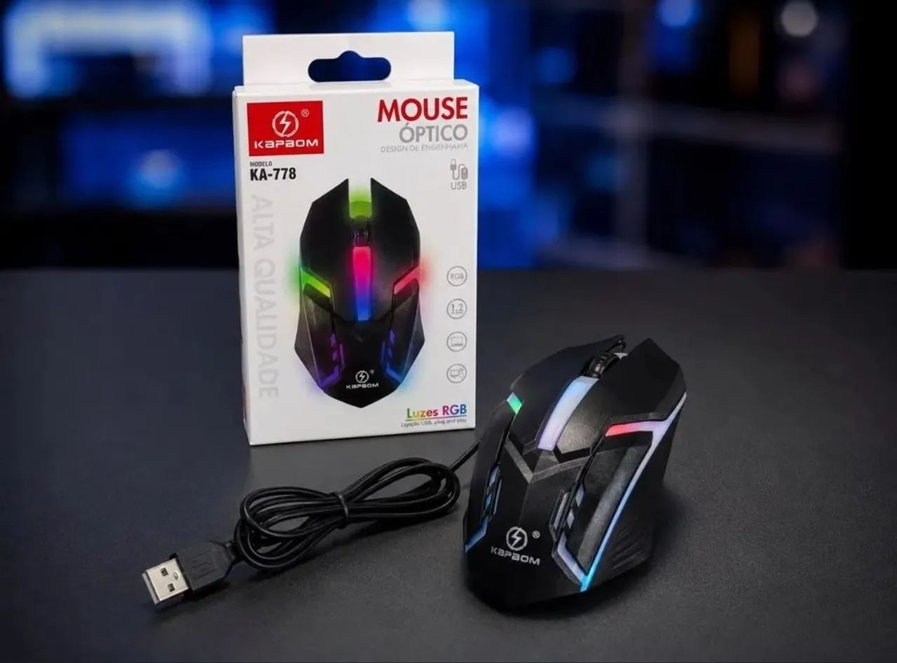Mouse Óptico Gamer Átomo Cabo 1.5m C/ Luzes Led (Na Caixa)