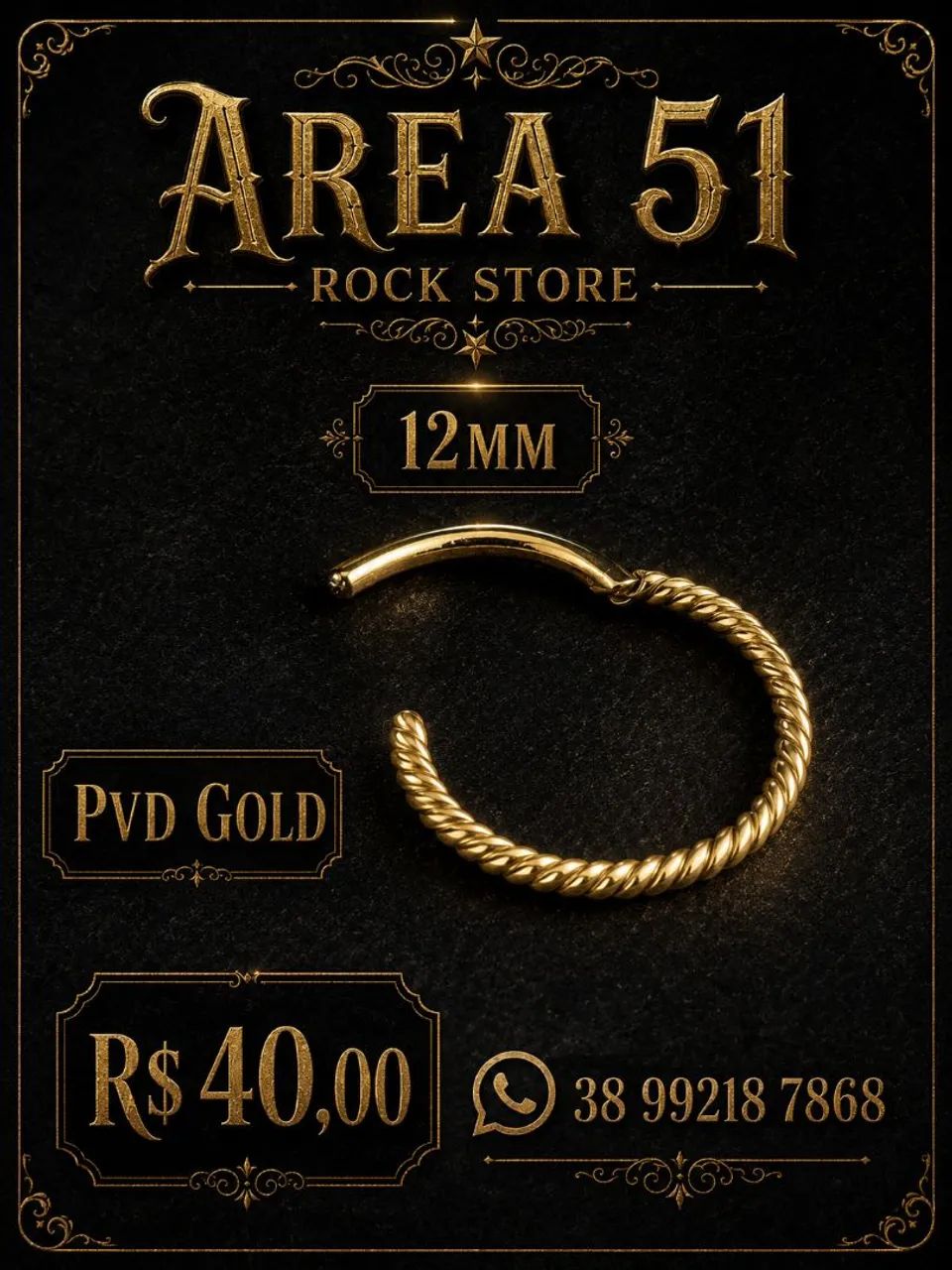 Piercing segmento argola trançada PVD Gold  - Foto 3
