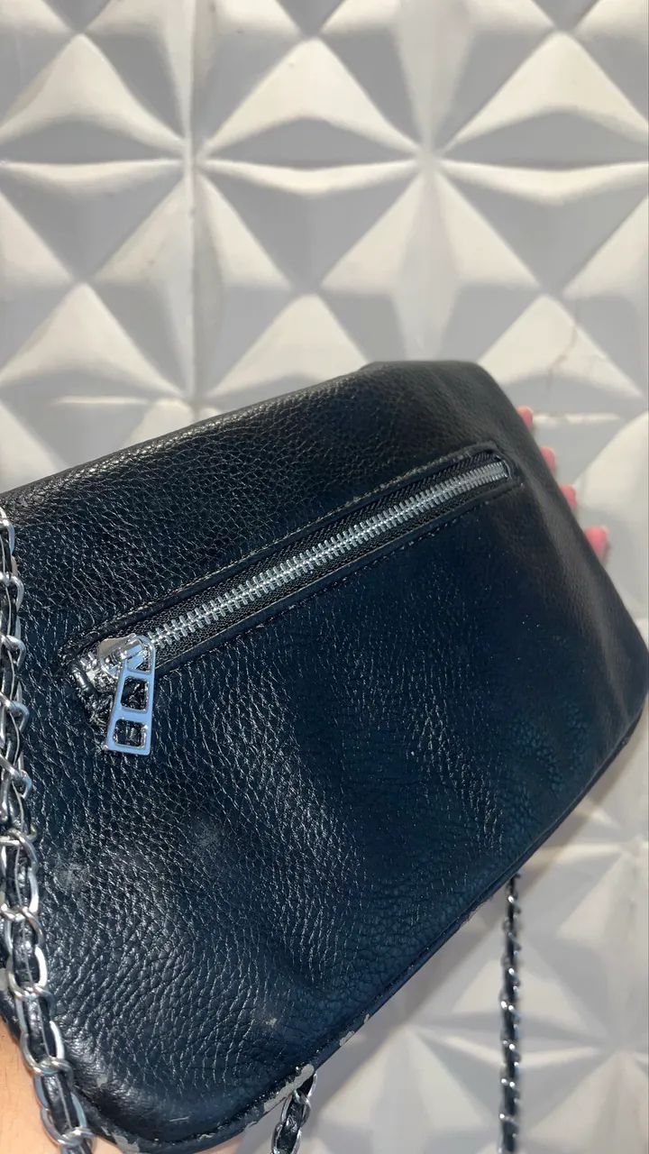 Bolsa feminina com alça de corrente - Preto - Foto 3