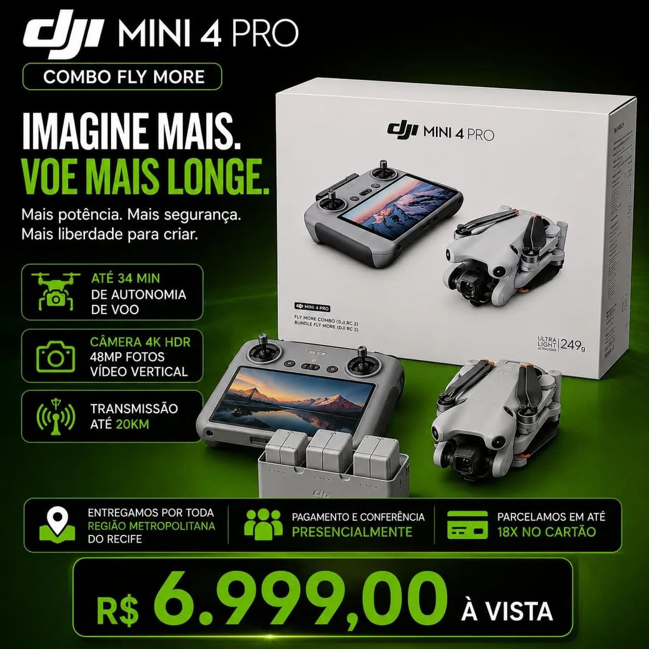 Drone DJI Mini 4 Pro com Tela ( Combo Fly more) Em até amanhã 