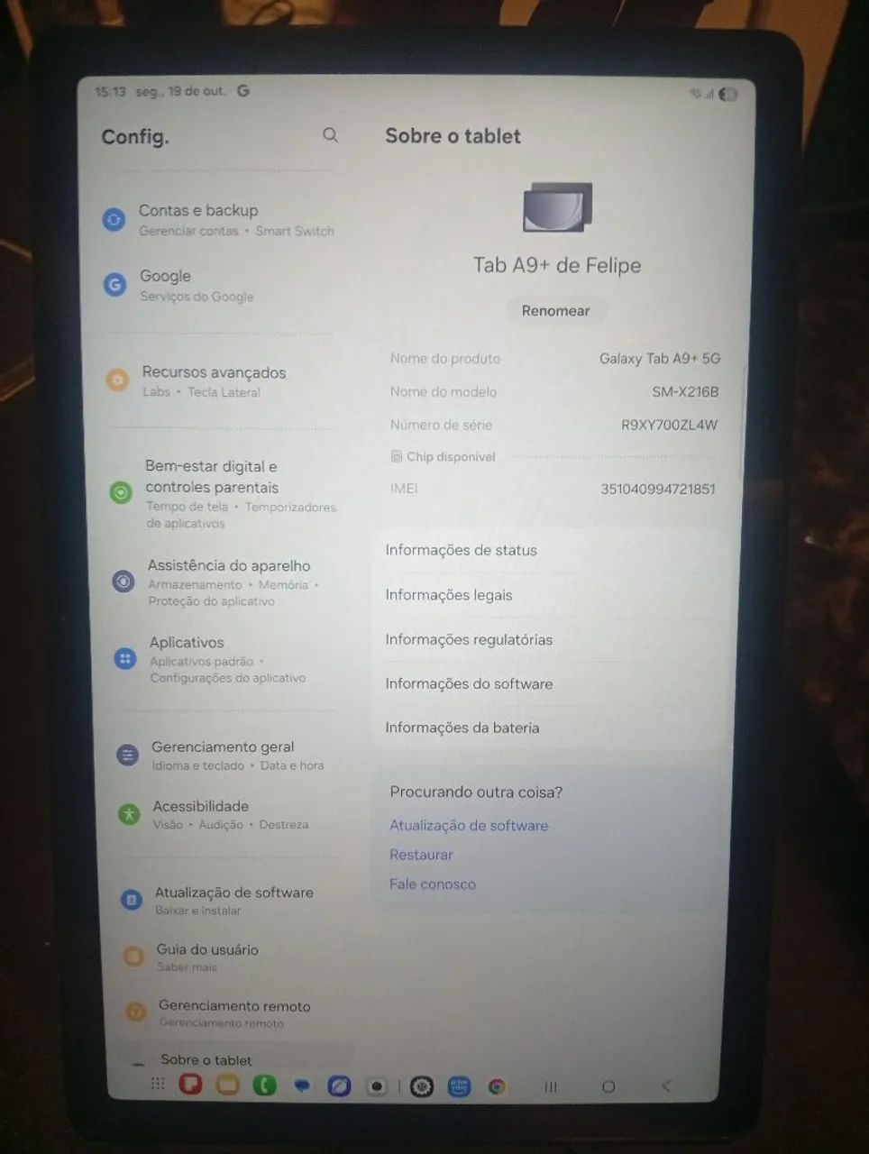 Tablet A9+ 5g semi novo 
