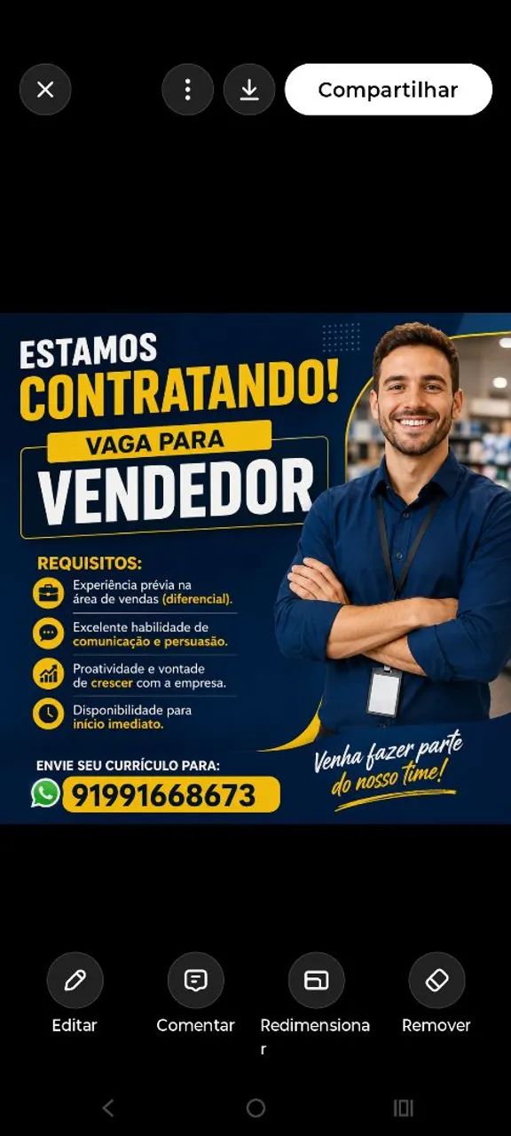 Vaga para vendedor interno 