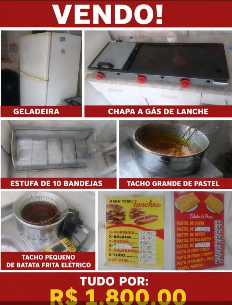 Vendo equipamentos de lanchonete