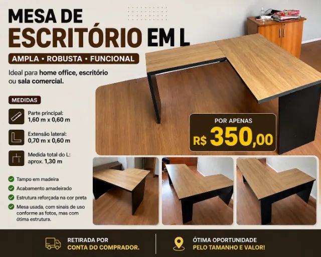 Mesa de Escritório em L 160x130cm - Amadeirado claro - Foto 2