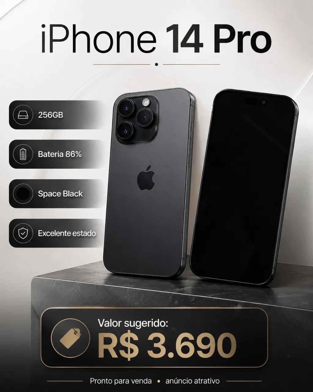 iPhone 14 Pro 256GB Space Black | Bateria 86% | Excelente estado